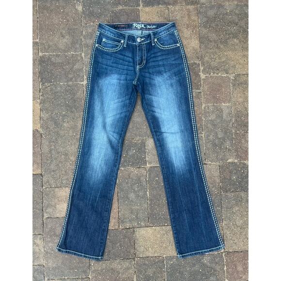 Wrangler Rock 47 mid rise cross embellished bootcut jeans size 7/8L x34 - Picture 3 of 5